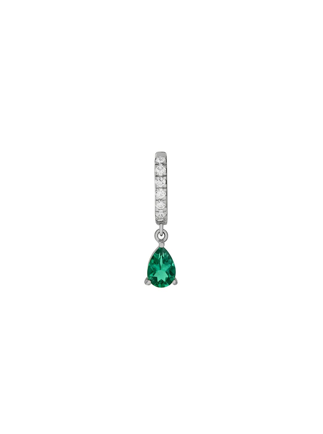 14K PAVÉ PEAR-DROP HUGGIE EARRING IN LAB EMERALD, 14K WHITE GOLD