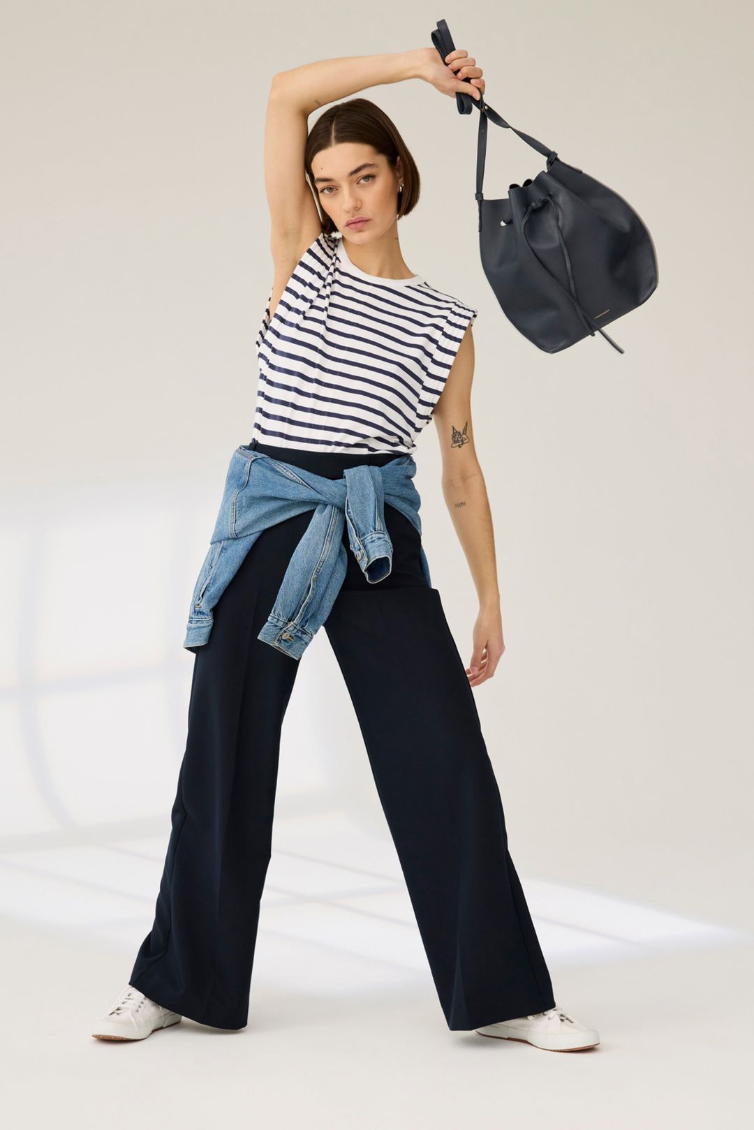The Gimme That Shoulder Tee in Navy Stripe #3