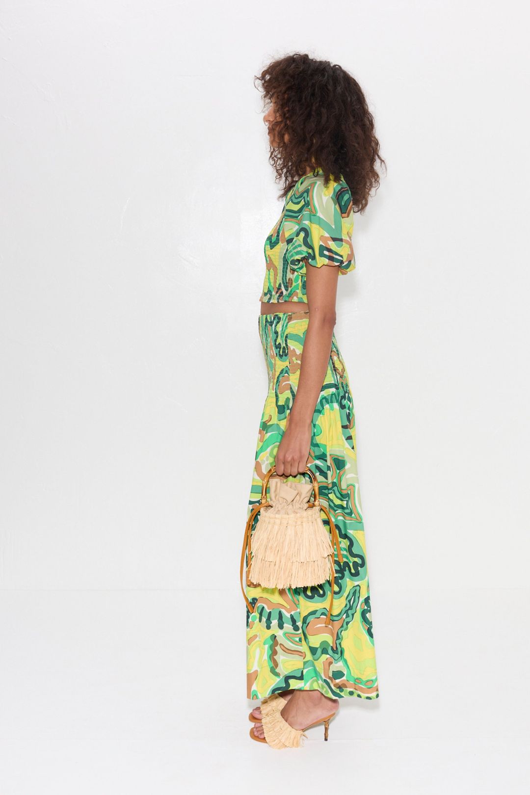 Vida Poplin Top in Abstract Green Floral Print #4