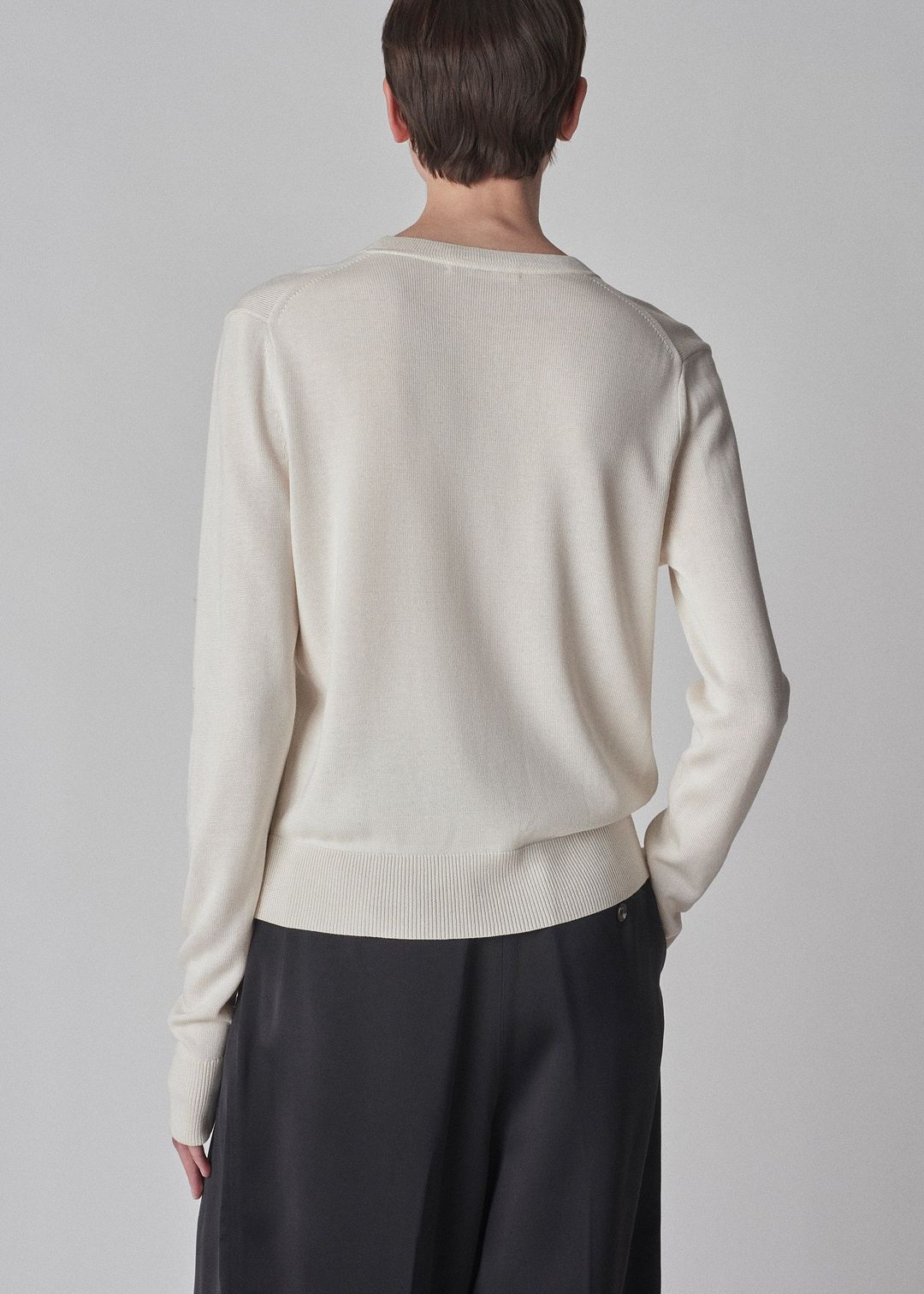 V-Neck Cardigan in Silk Knit - Ivory #3