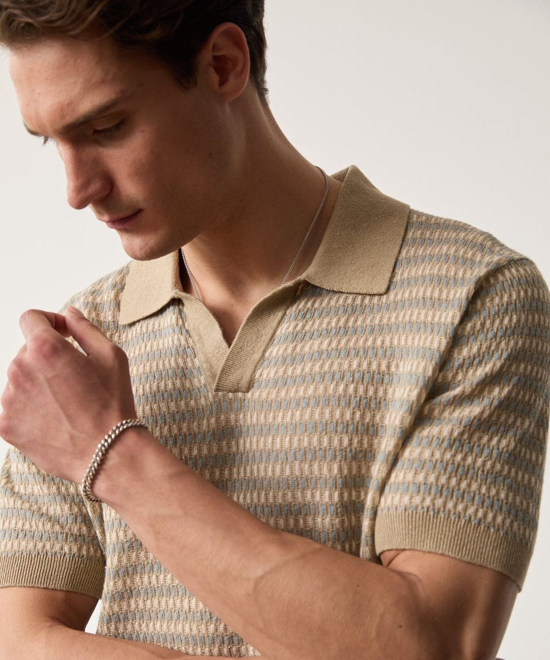 Linen Stripe Montauk Sweater Polo in Baja Dunes
