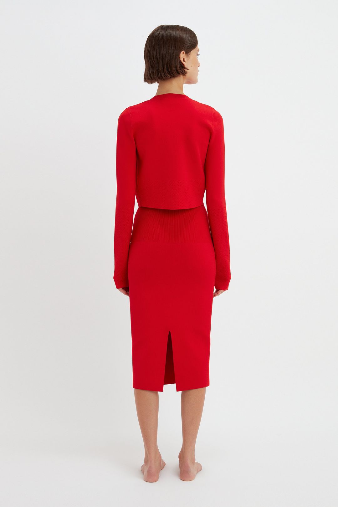 VB Body Cropped Fitted Cardigan in Red #3