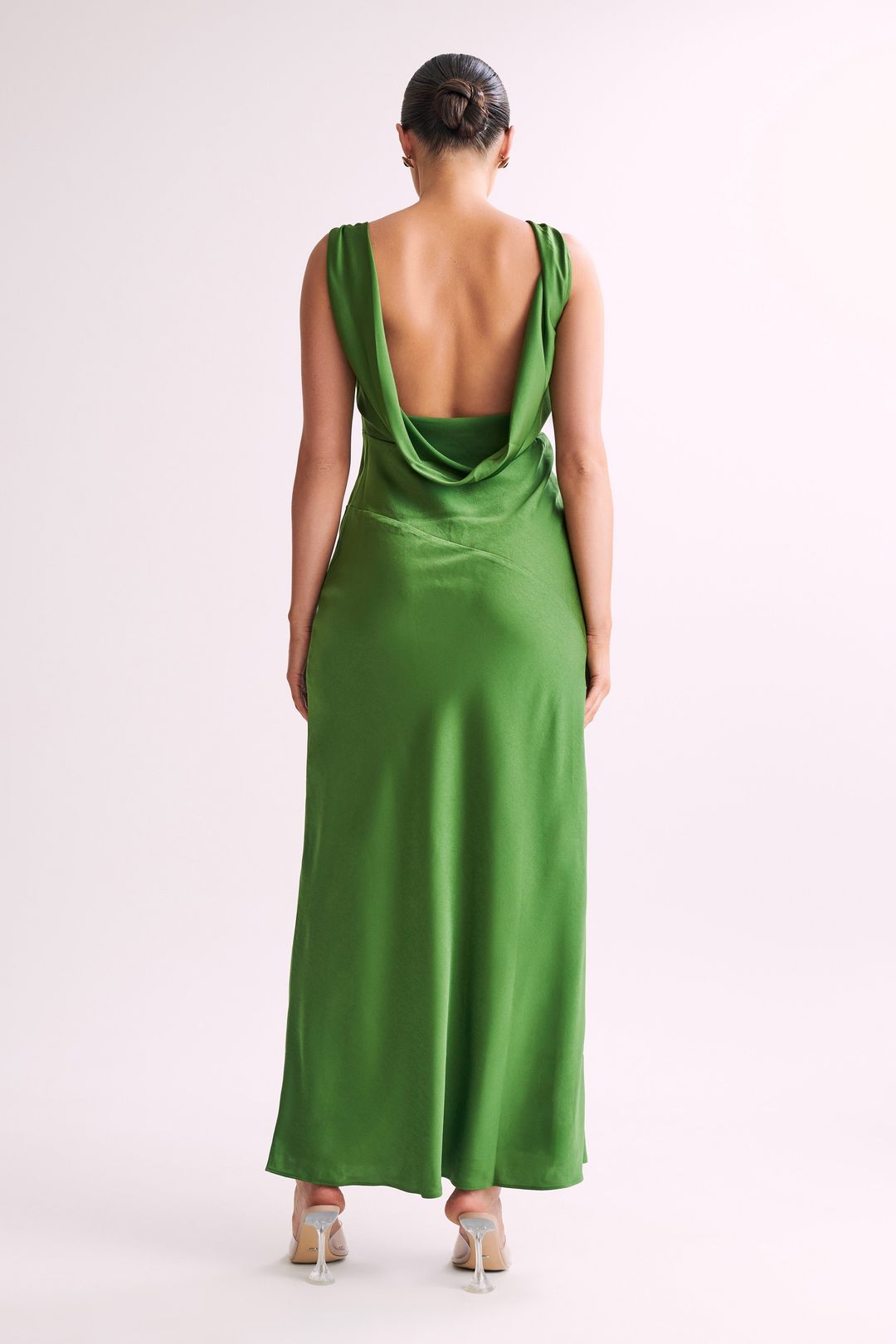 Maxi Satin Dress With Back Cowl - Emerald #5