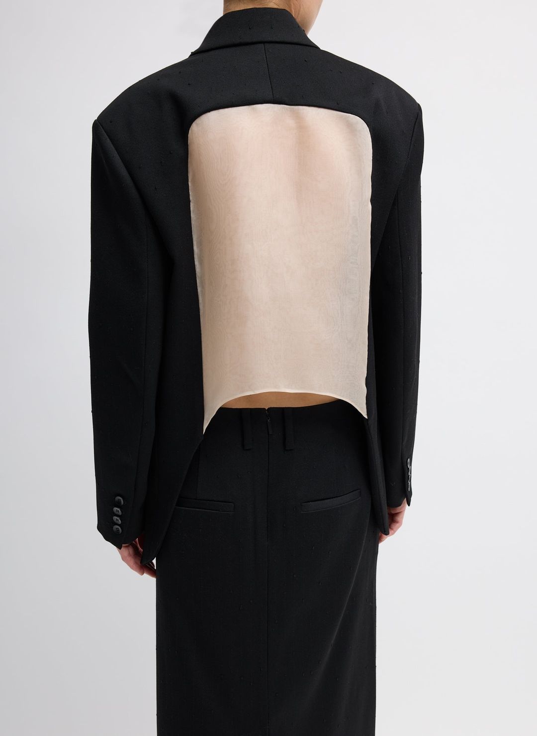 Refined Wool Slub Blazer With Cut Out Organza Back #3