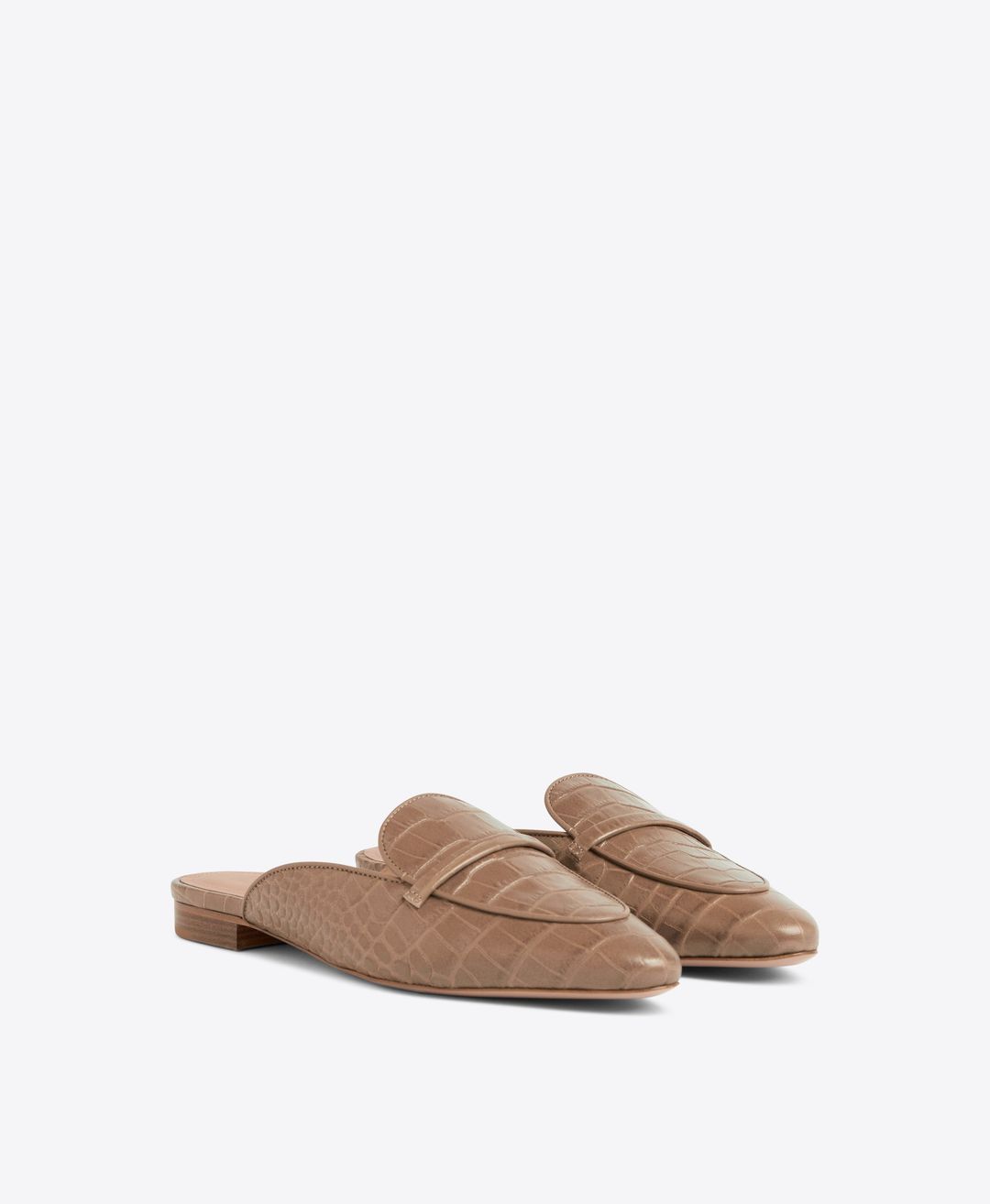 Berto Flat - Taupe Embossed Leather Flat Slides