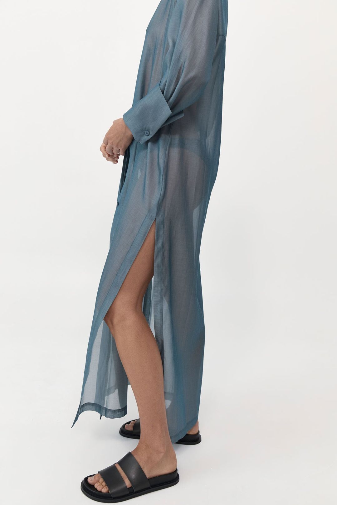 Sheer Shirt Dress - Slate #6