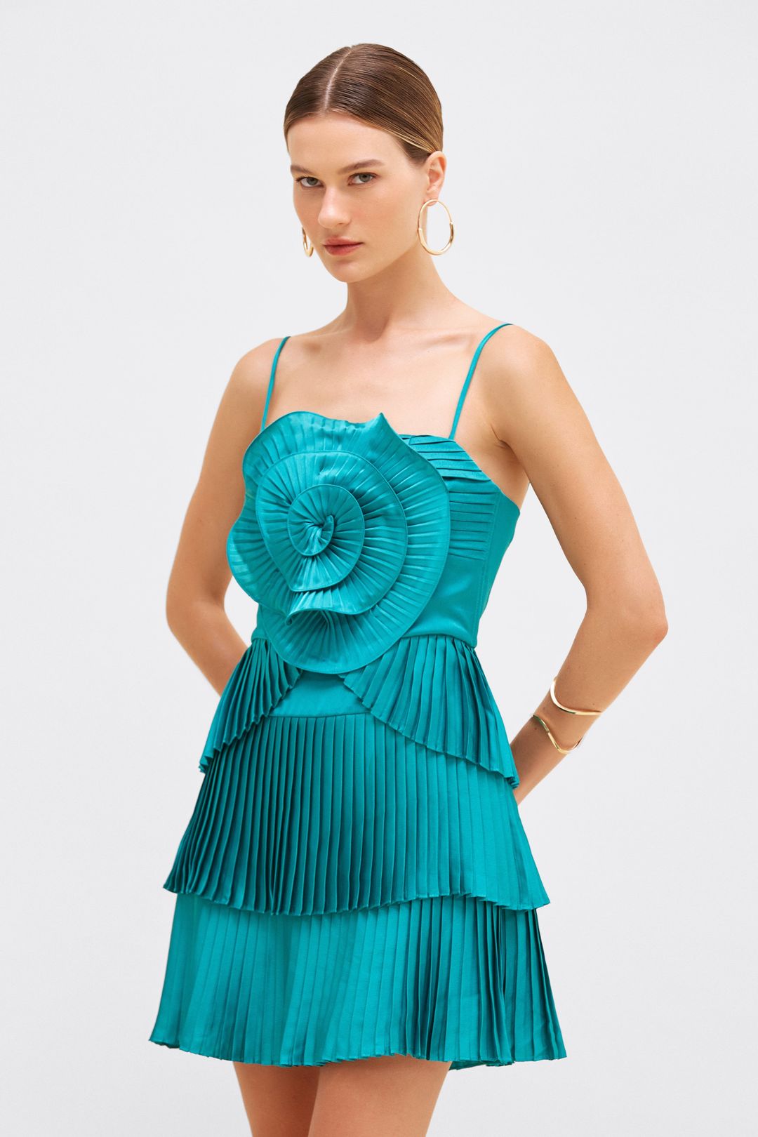 DREAM SATIN FLOWER MINI DRESS