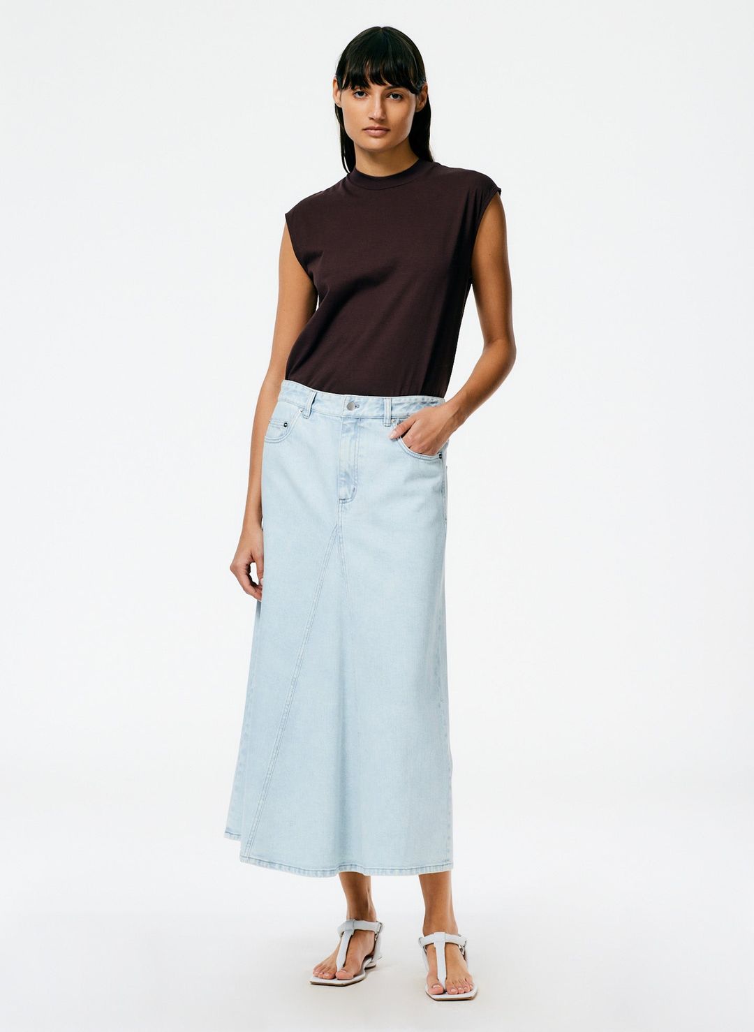 Denim Godet Midi Skirt #2
