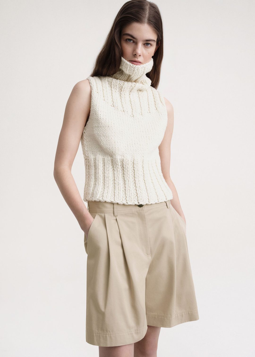 Pleated cotton-twill shorts overcast beige #4