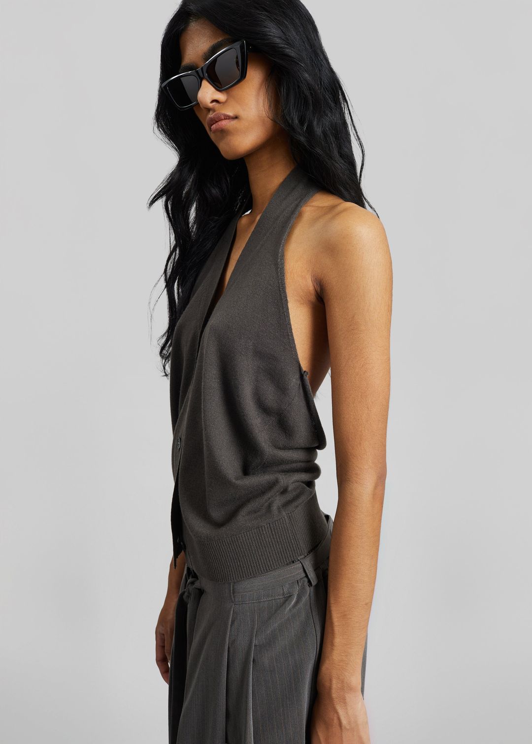 Nimi Knit Halter Top - Charcoal