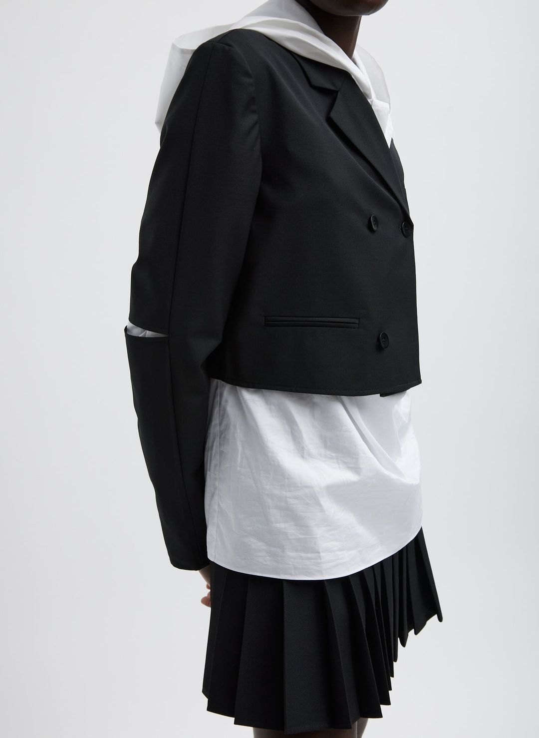 Tropical Wool Cropped Lean Double Breasted Shirt Jacket