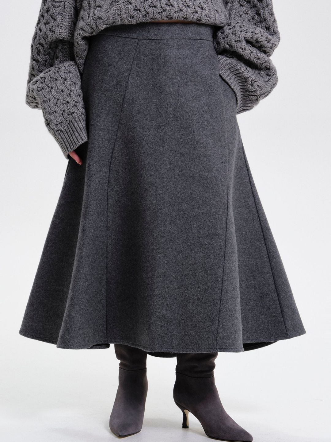 A-Line Felted Skirt, Anthracite Grey