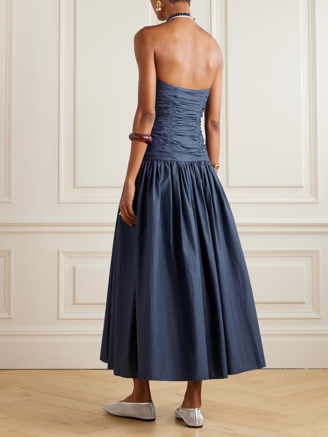 Strapless ruched organic cotton-poplin midi dress #3