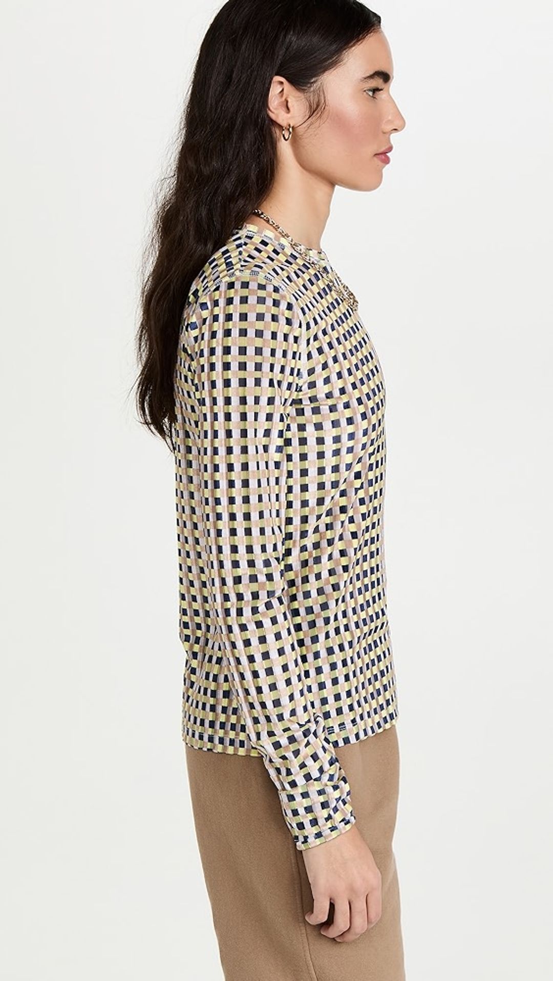 Velvet Devore Long Sleeve Top In Gingham Yellow #5