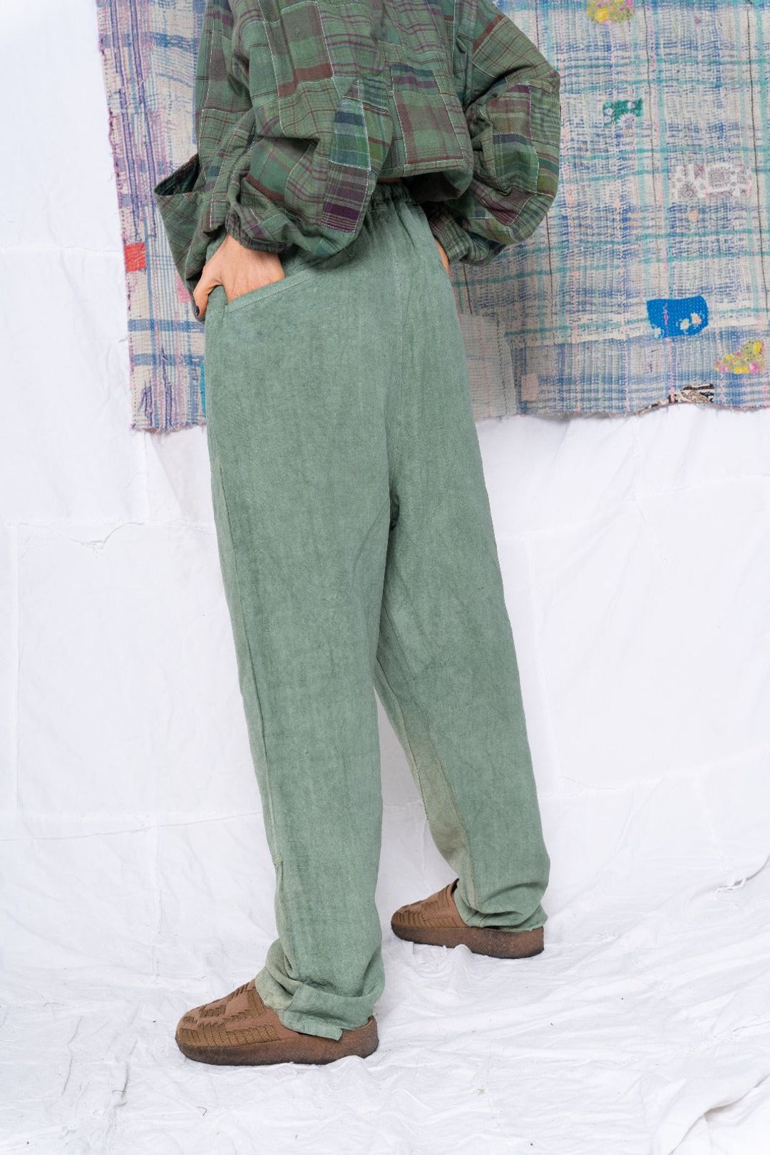 P70 Pleated Easy Pant Wild Silk & Hemp Uneven Dye Sea Green #6