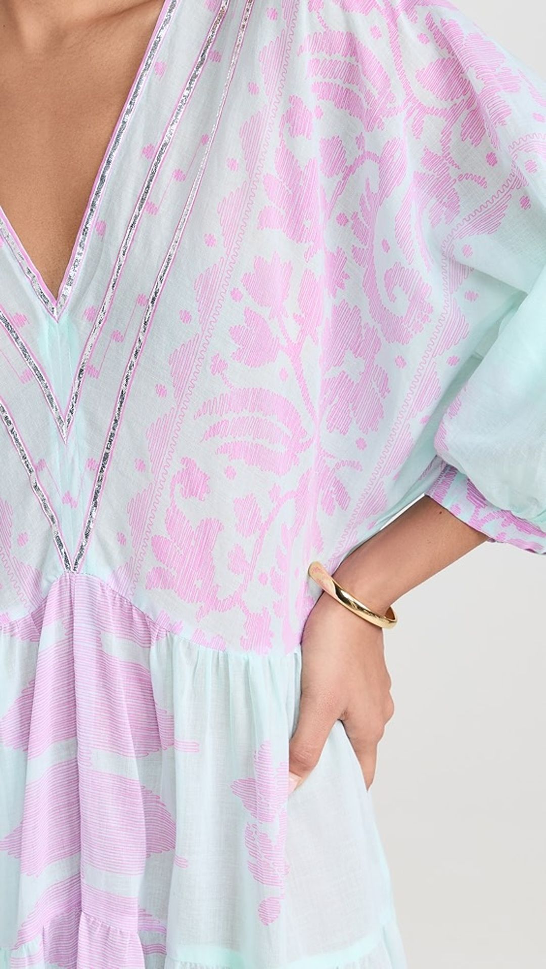 Dhaka Print Loose V Neck Dress #5