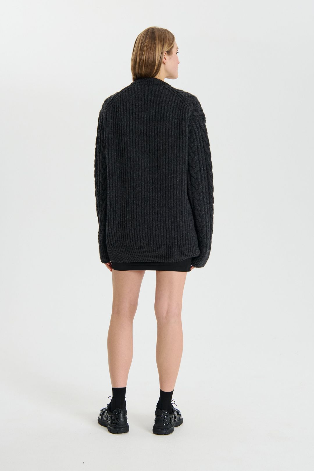 ALIA | JUMPER FISHERMAN KNIT CHARCOAL GREY #3