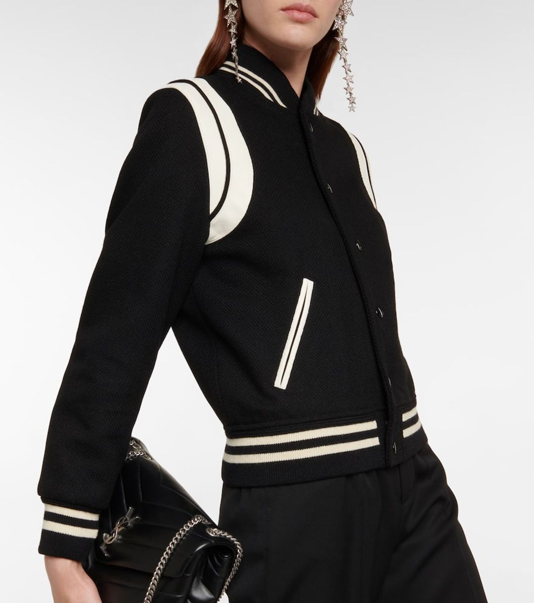 Teddy leather-trimmed recycled wool-blend bomber jacket #17