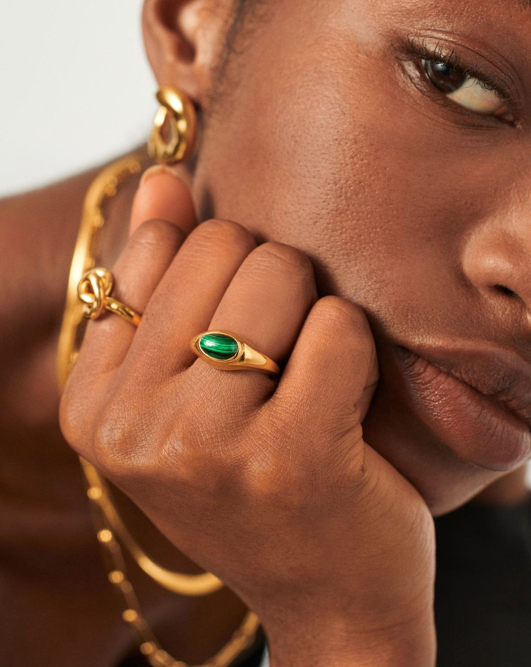 Molten Gemstone Ring | 18ct Gold Vermeil/Malachite