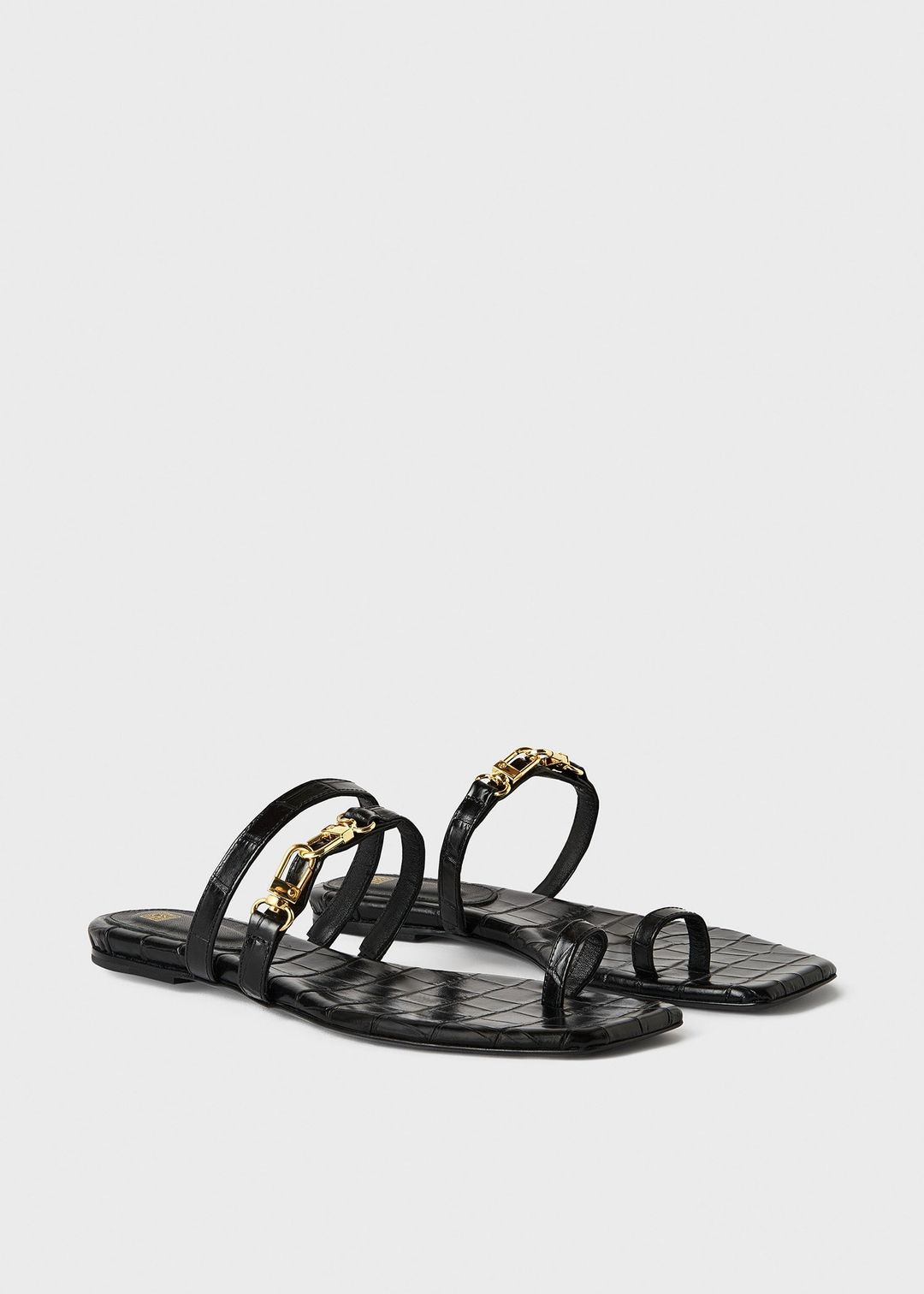 The Double Clasp Flat black croco #3