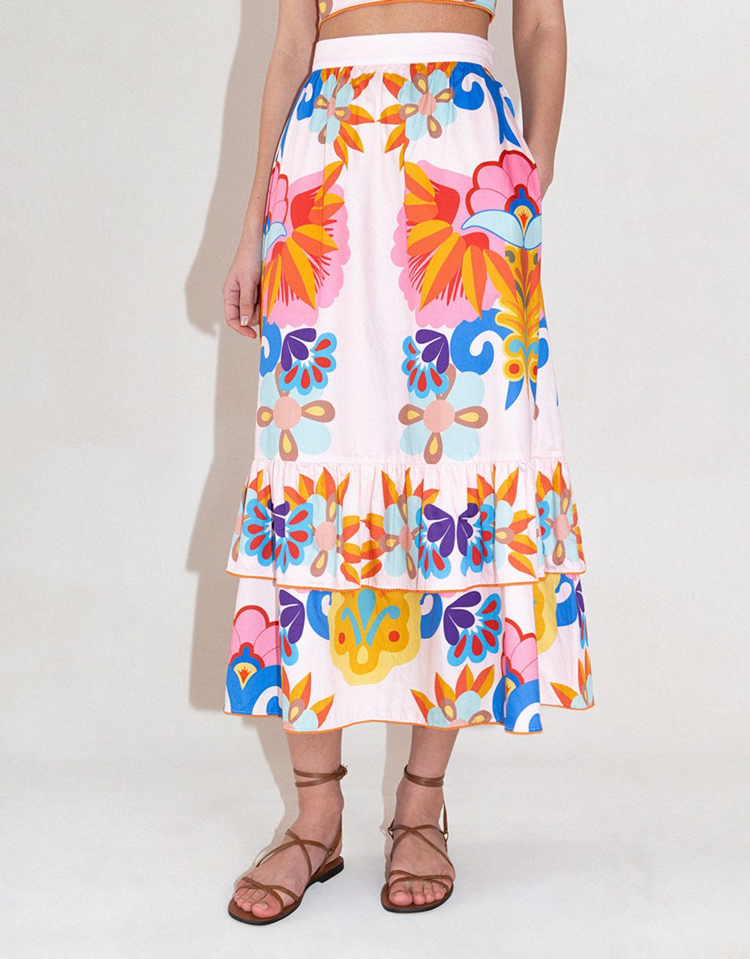 Paulina Cotton Midi Skirt - Soleil