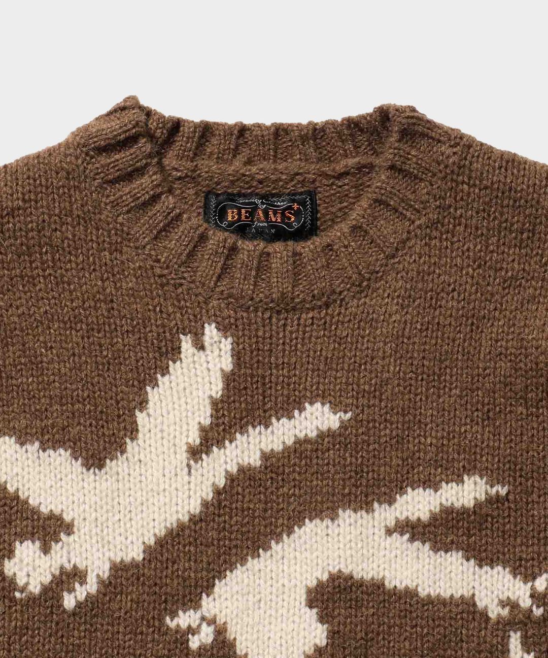 BEAMS Plus Crew Neck Intarsia 3G in Brown #3