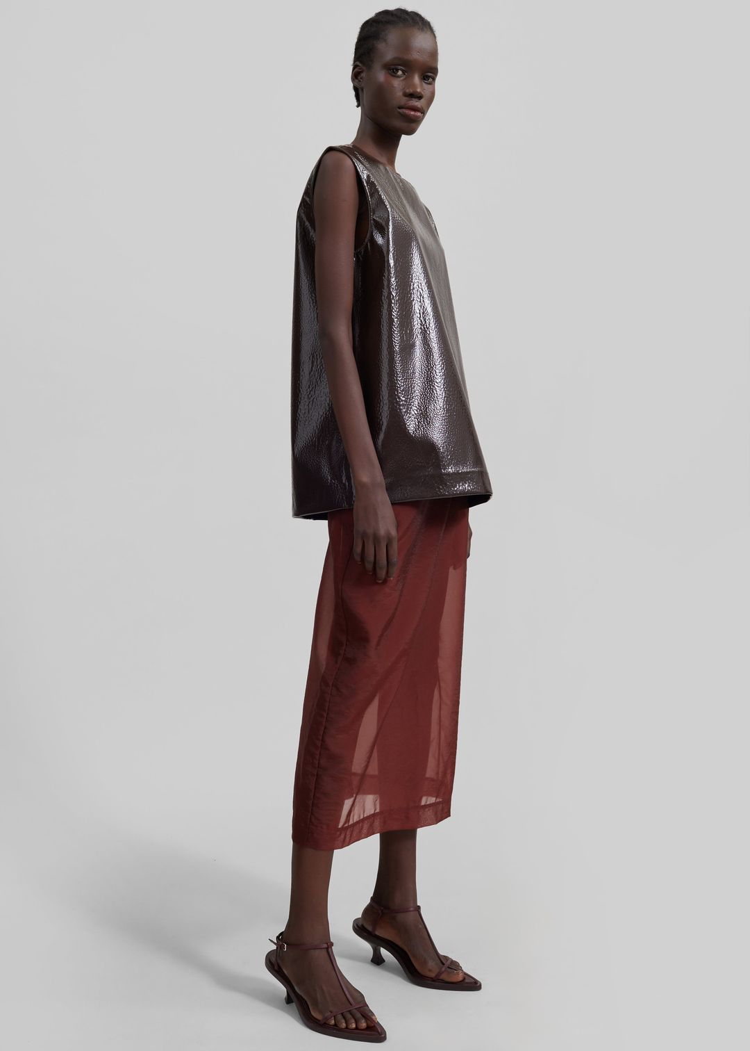 Calliope Semi Sheer Midi Skirt - Burgundy #2