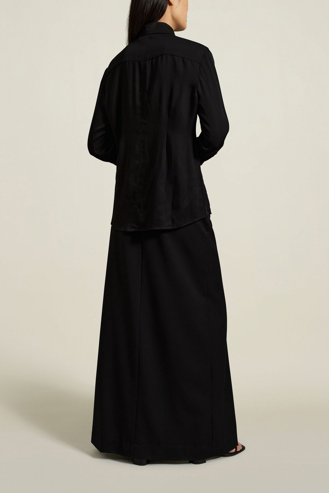 Léa Slim Blouse with Tie in Black Cupro #3