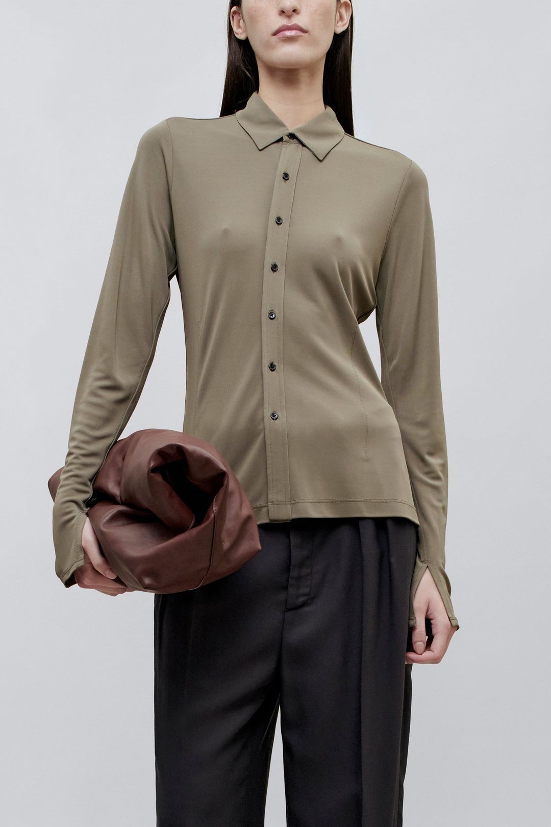 Frankie Button Down in Matte Jersey