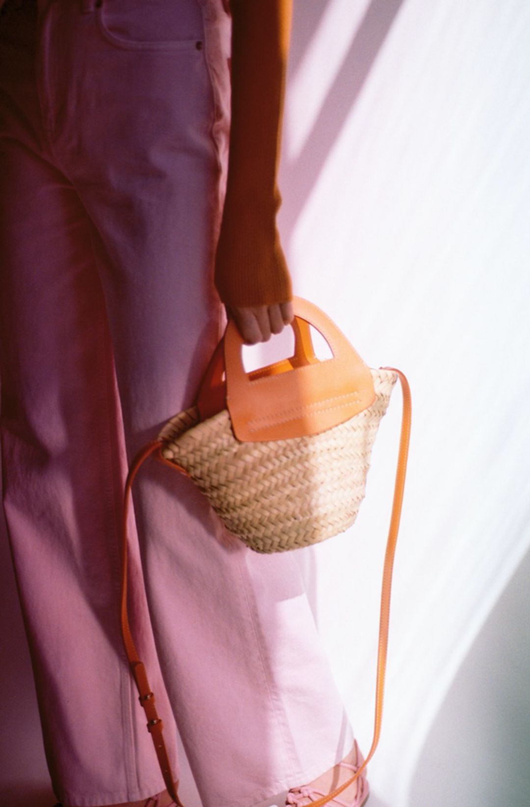 Hereu Mini Cabas Straw Tote Tangerine