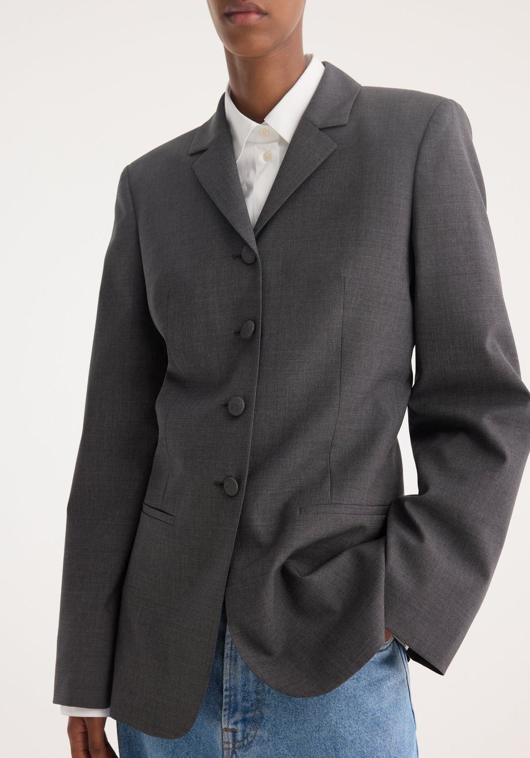 Fitted wool blazer | dark grey melange #4