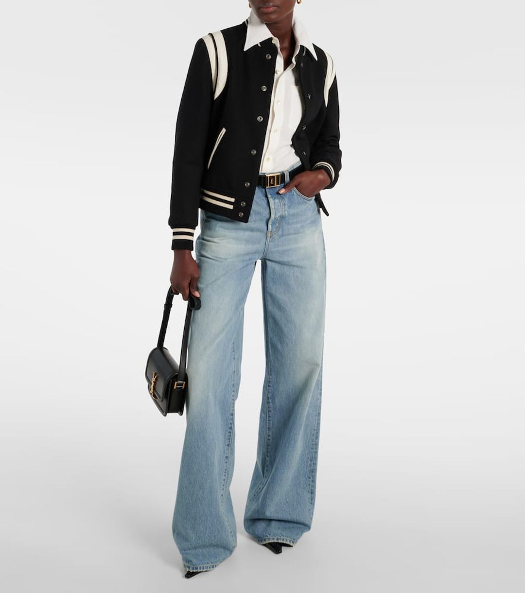 Teddy leather-trimmed recycled wool-blend bomber jacket #13