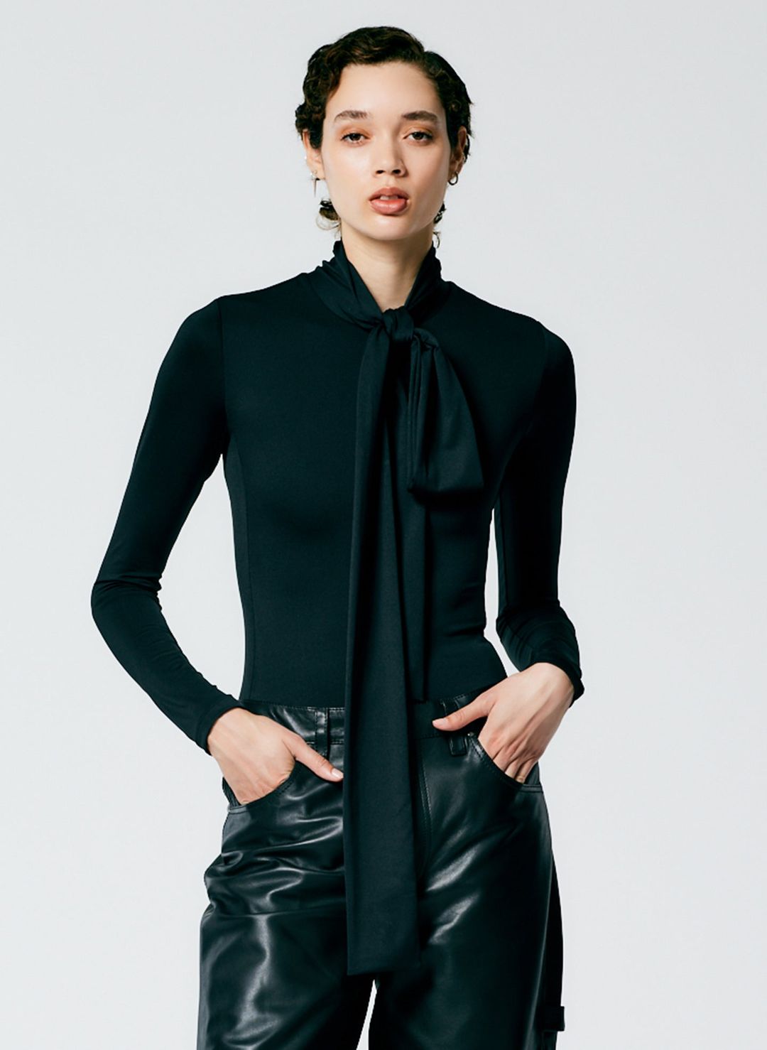 Tie Neck Stretch Bodysuit