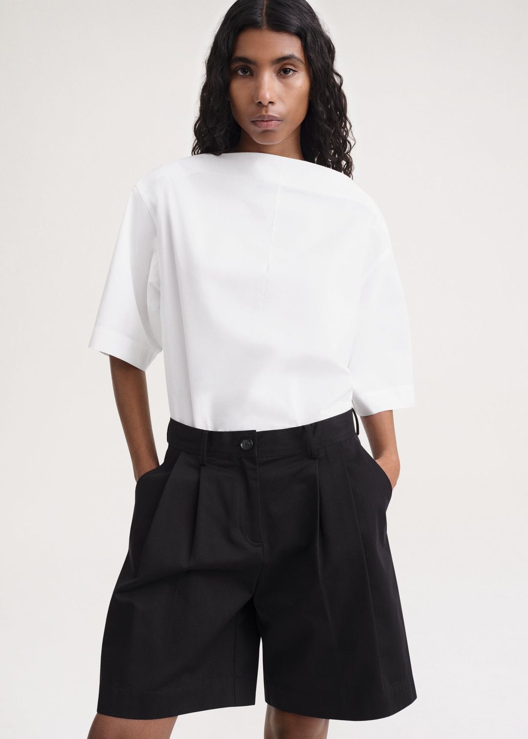 Pleated cotton-twill shorts black #4