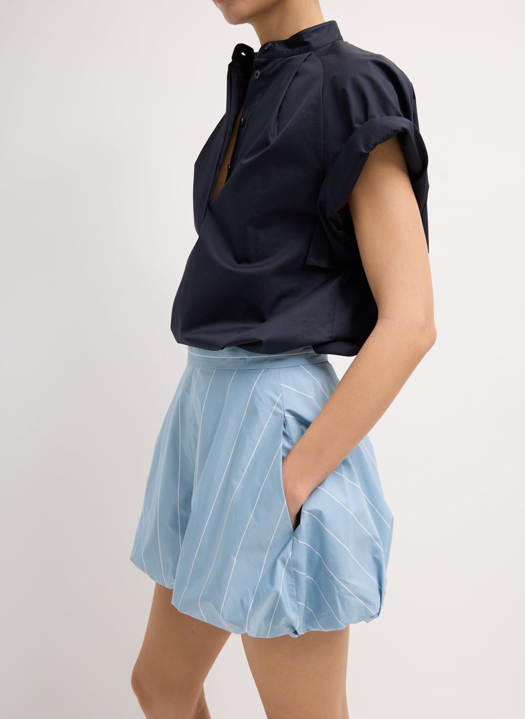Striped Tech Poplin Bubble Short