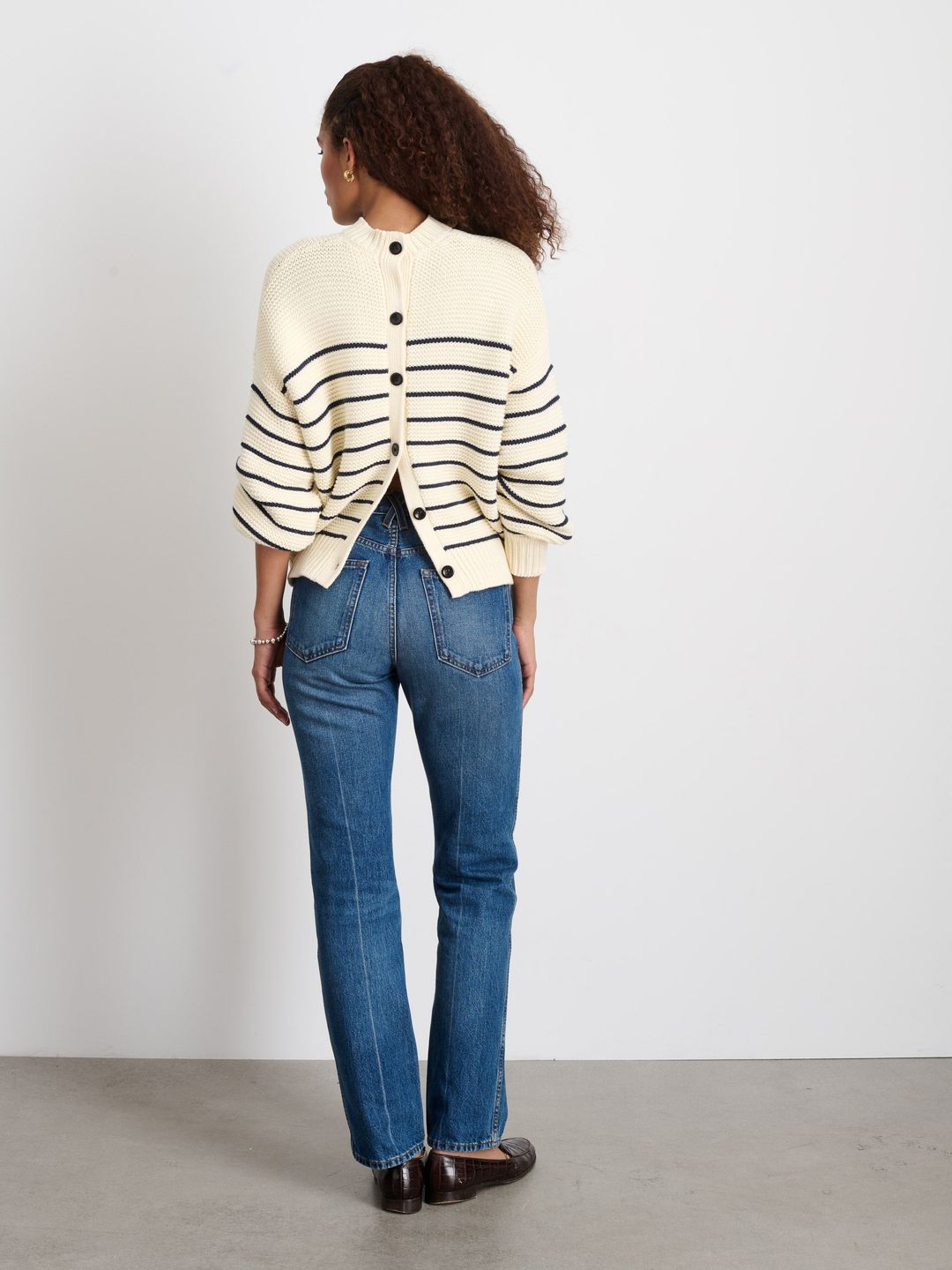 Button-Back Crewneck Sweater in Stripe #4