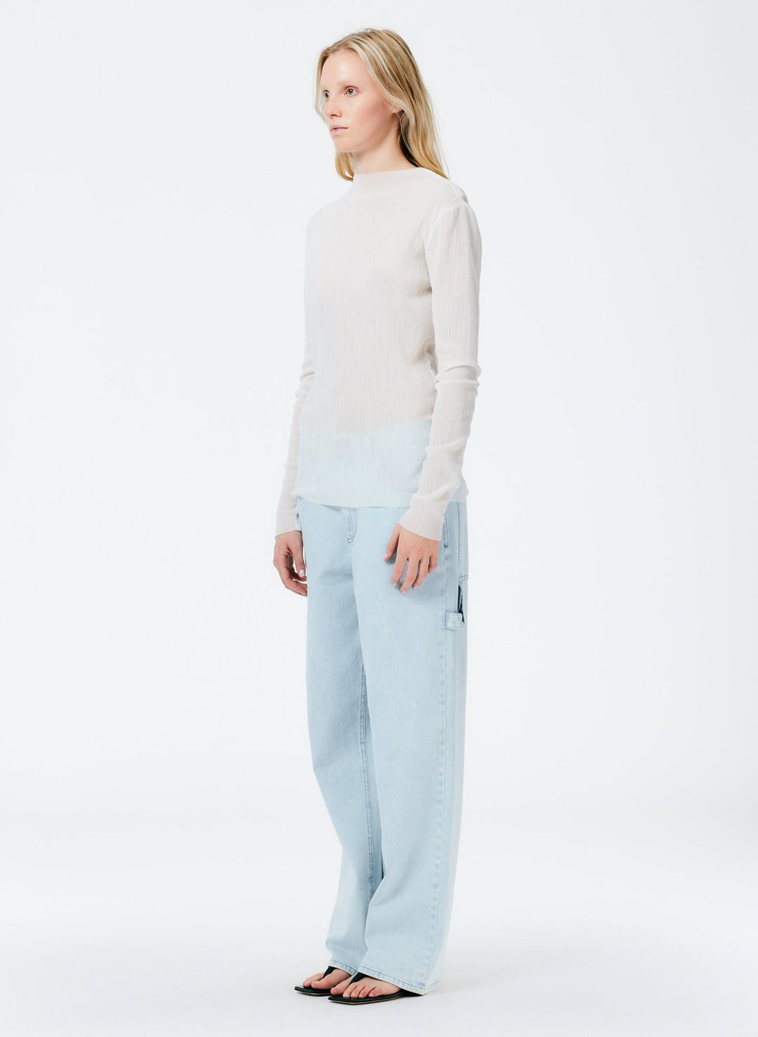 Crepe Gauze Funnel Neck Long Sleeve Top #4