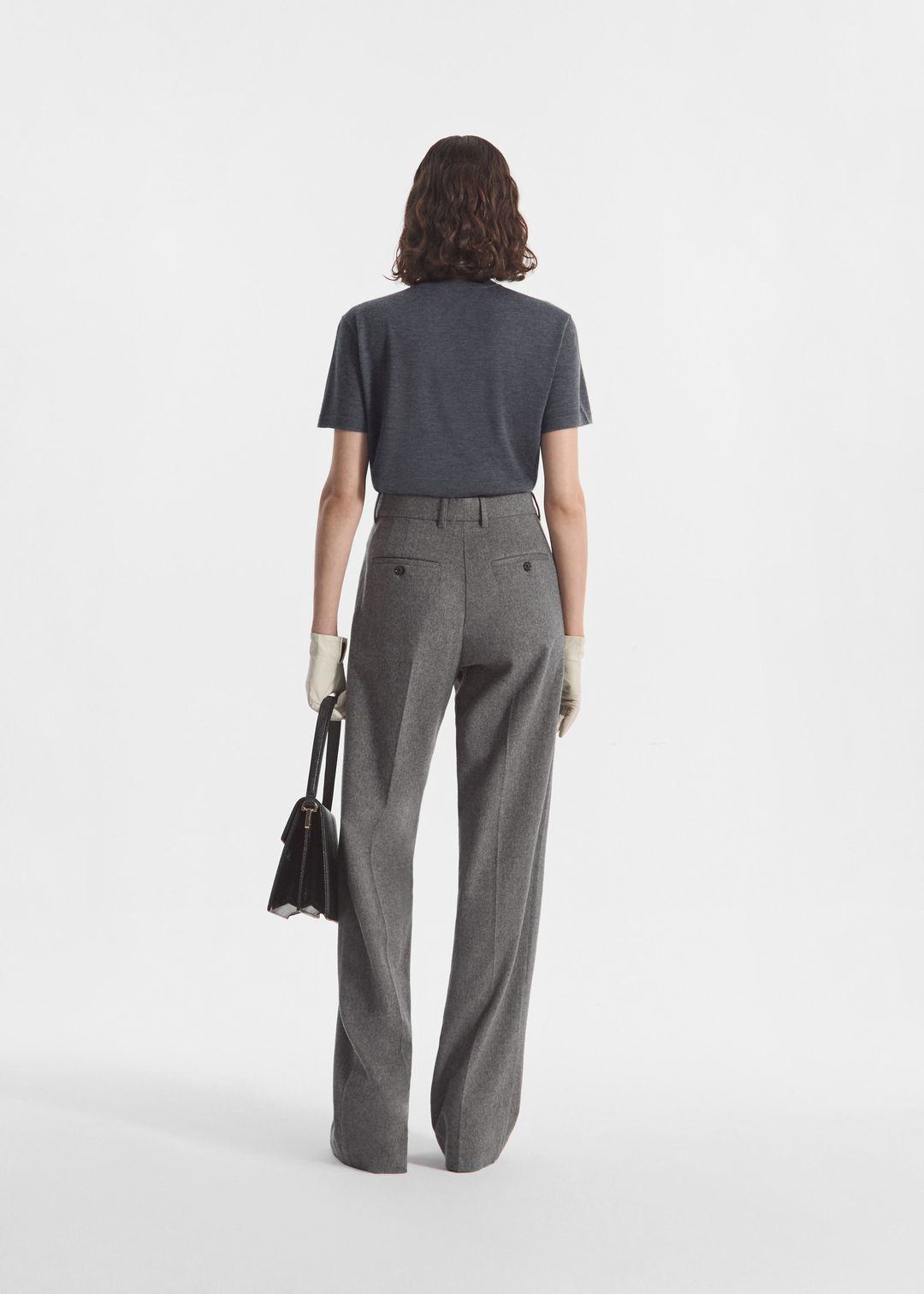 High Waisted Trouser in Wool Cashmere - Grey Melange #3