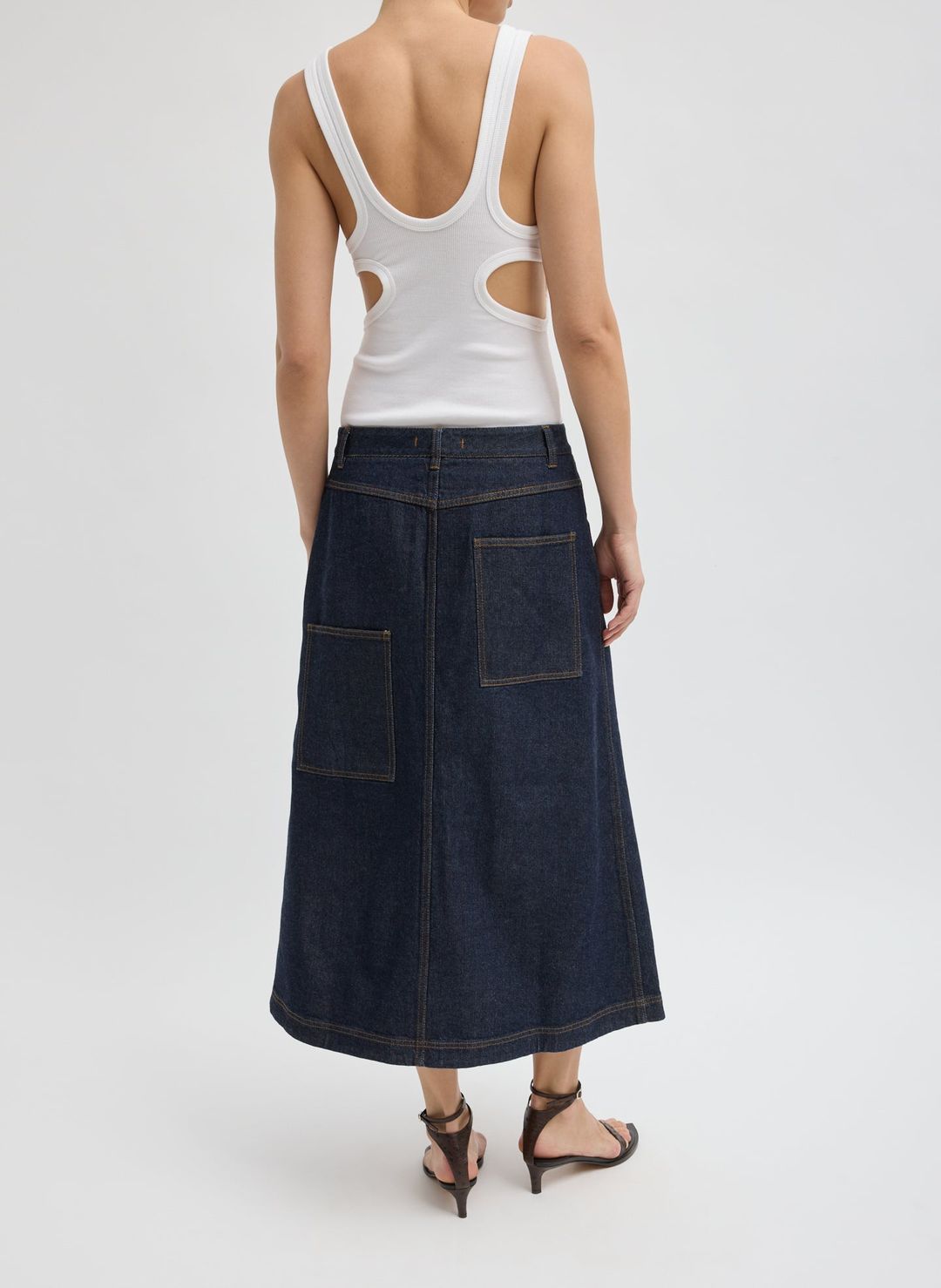 Indigo Denim Midi A-Line Skirt #3
