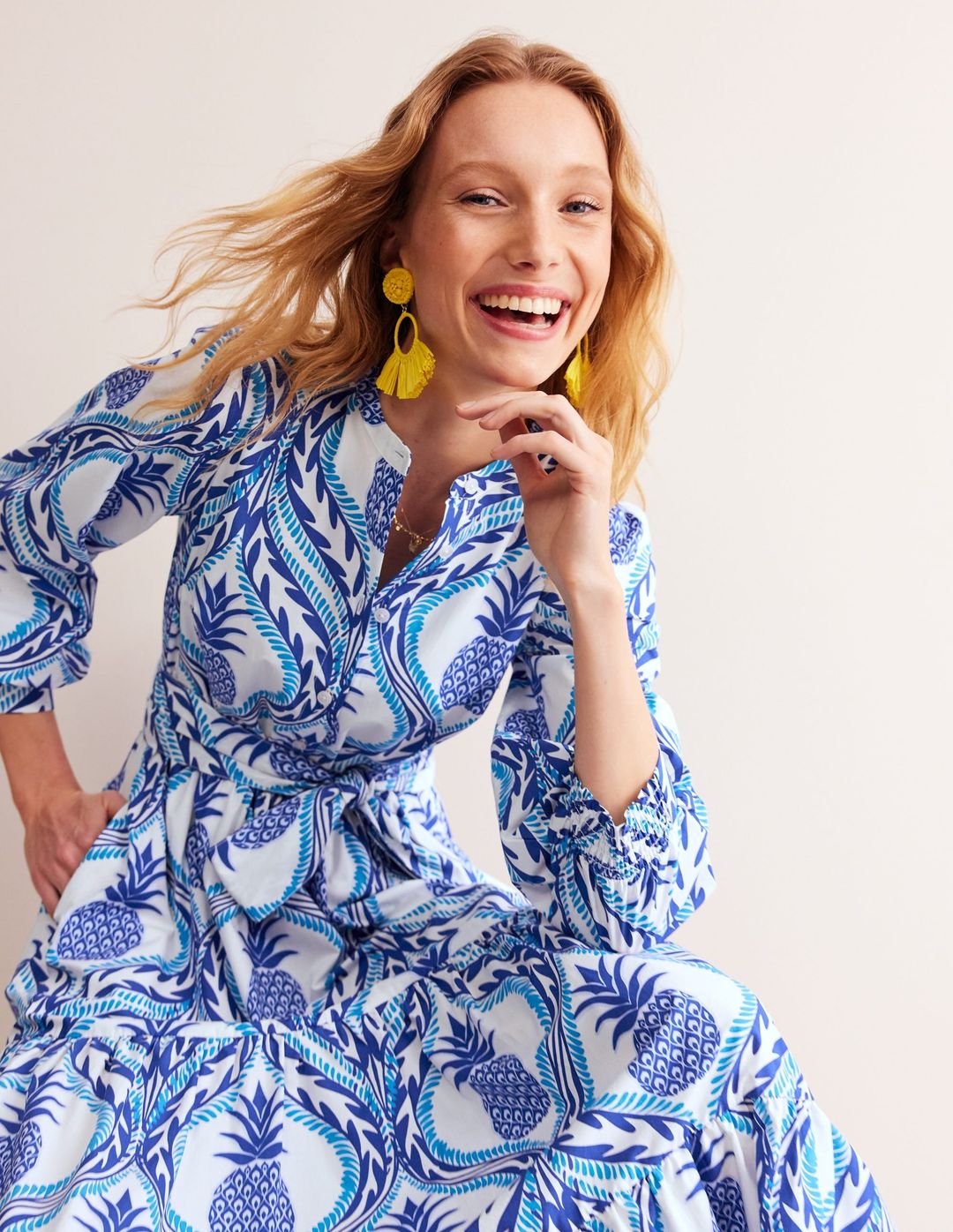 Alba Tiered Cotton Maxi Dress-Surf The Web, Pineapple Wave #4