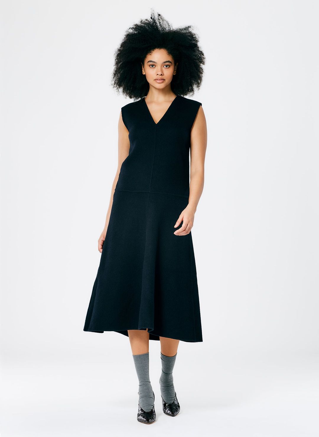Luxe Double Faced Wool Angora V-Neck Dress #4