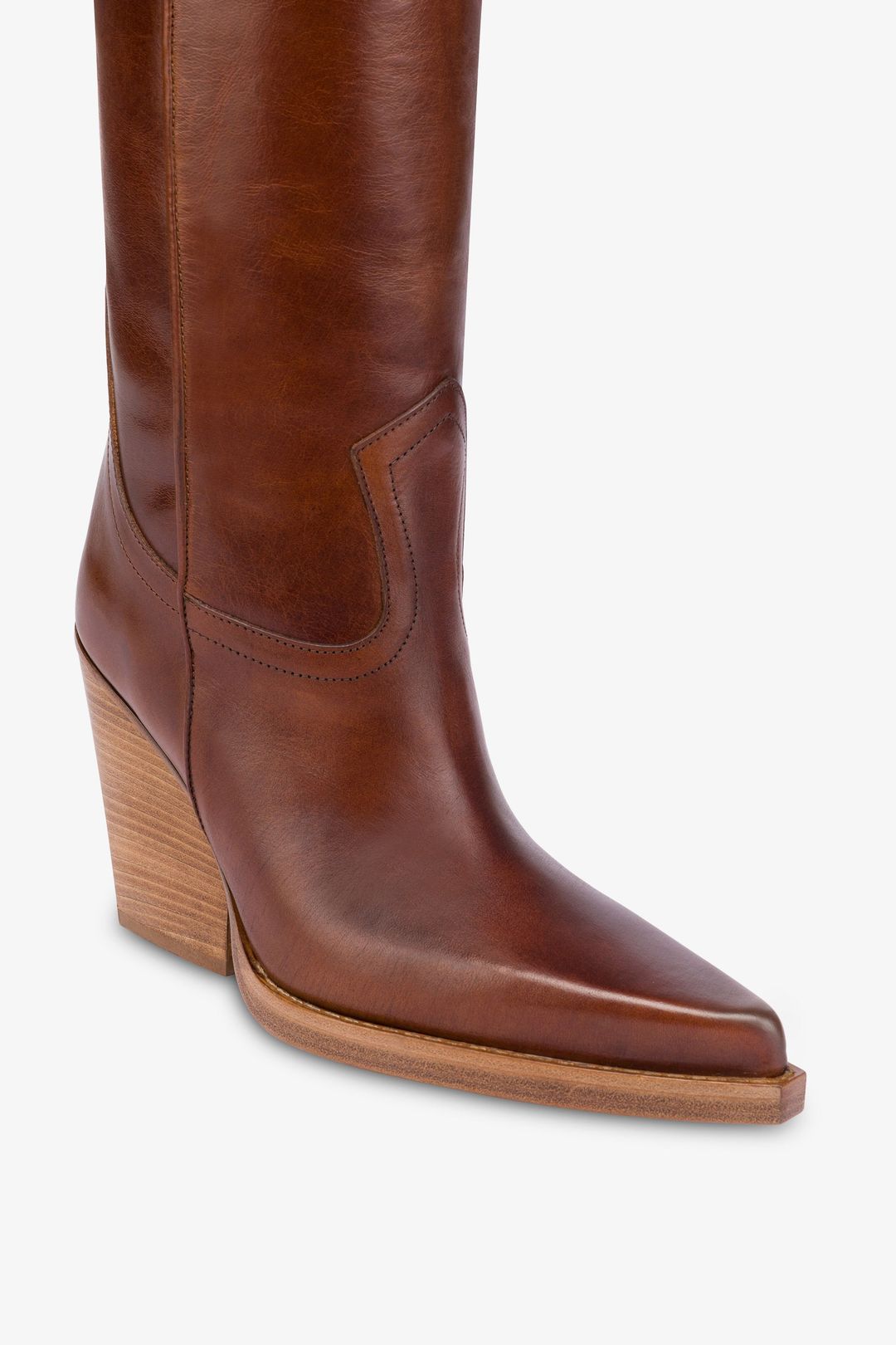 Pointed knee-high boots in shiny vintage leather #5