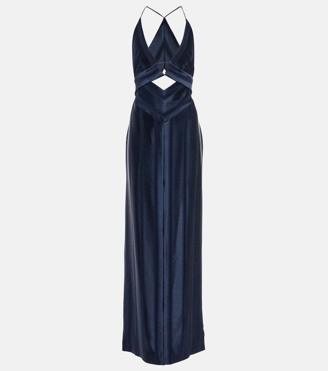 Prism-stripe satin maxi dress