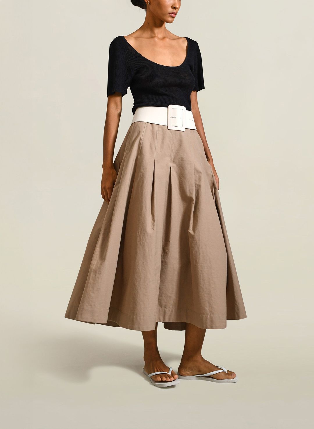 Dakota Pleated Skirt in Tan Compact Cotton #4
