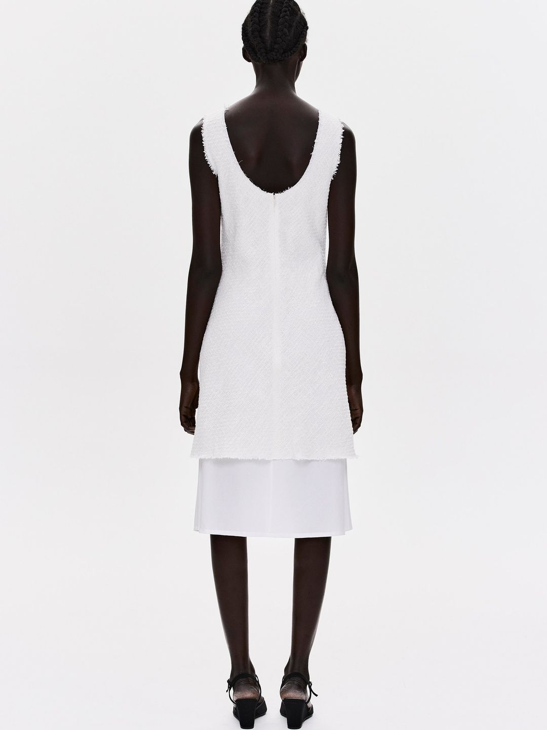 Raw Tweed Dress, White #4