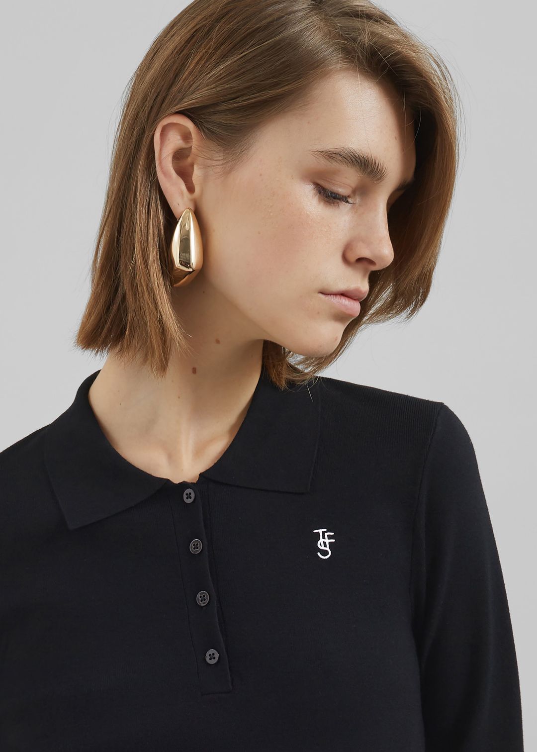 Giselle Cropped Knit Polo - Black #6