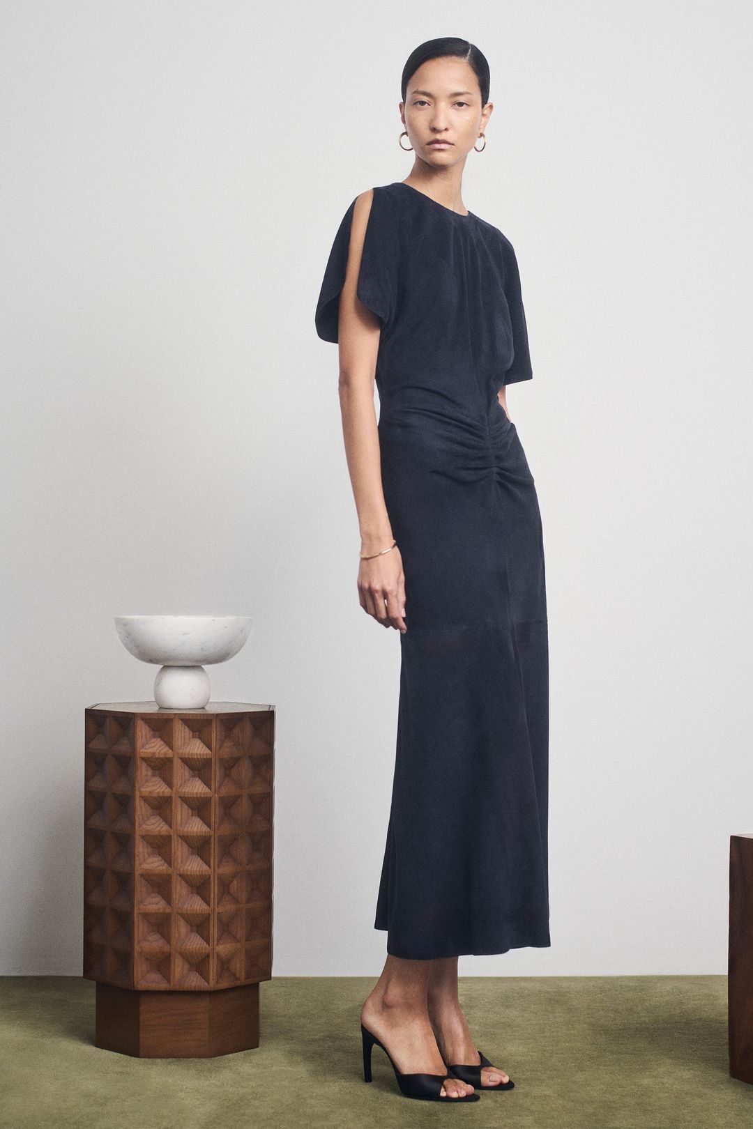 Bela Midi Dress In Navy Suede