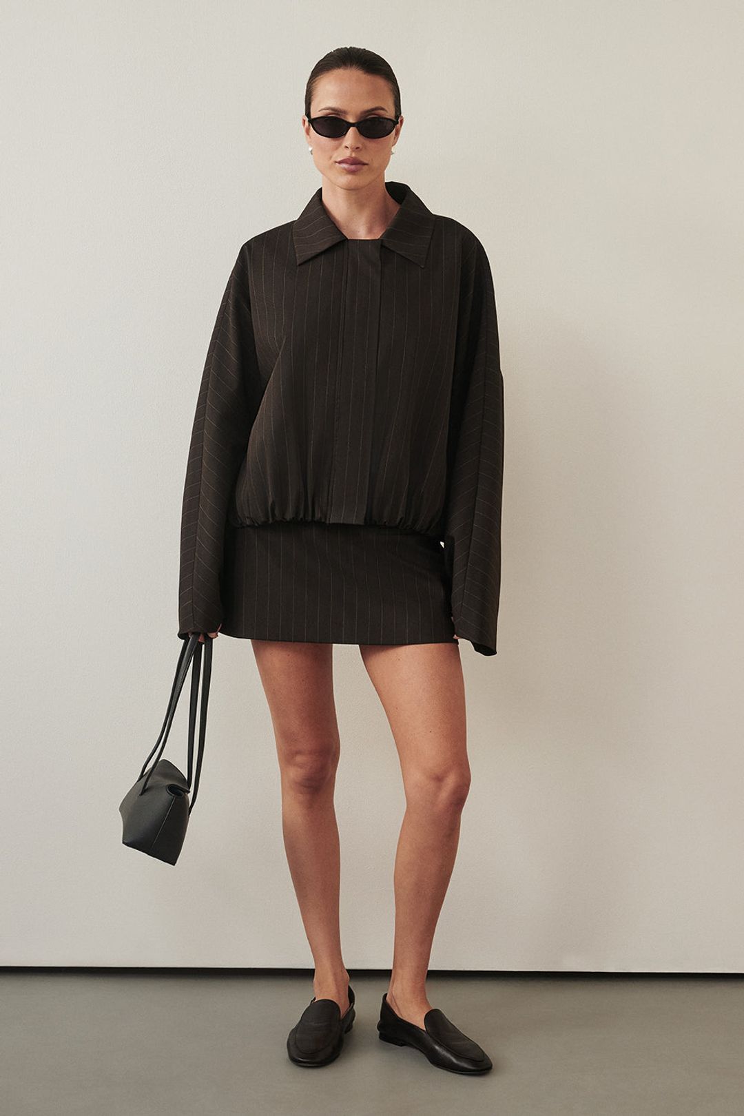 SIAN PEAT PINSTRIPE BOMBER JACKET