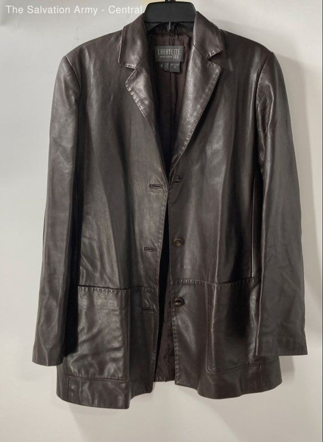 Womens Brown Leather Long Sleeve Button Front Jacket Sz 8