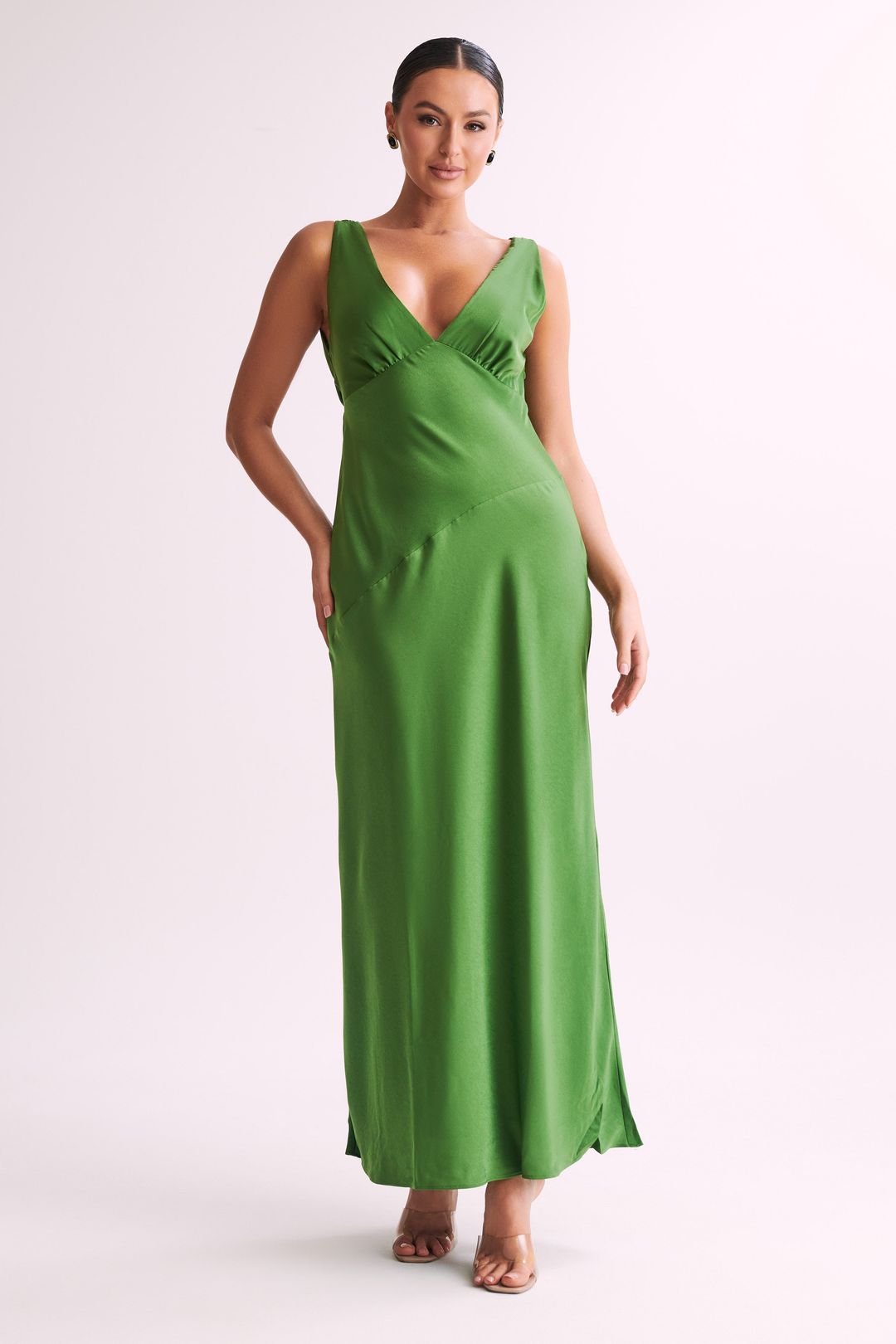 Maxi Satin Dress With Back Cowl - Emerald #2